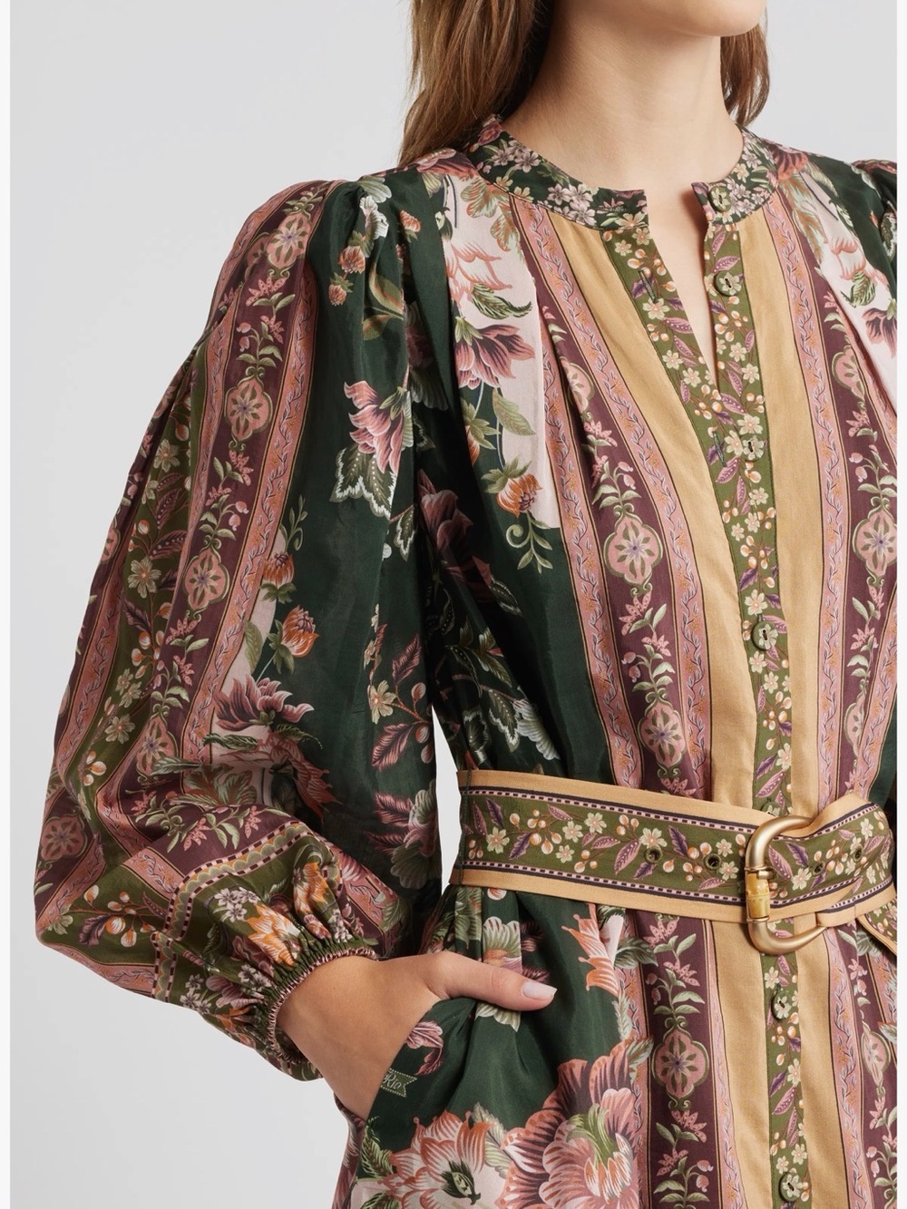 Flowering Garden Tree Long Sleeve Cotton Blend Mini dress - Picture 3 of 8